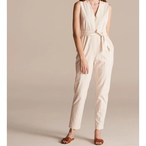 New TAILORED STITCHED STRIPE JUMPSUIT IN SNOW COMBO
